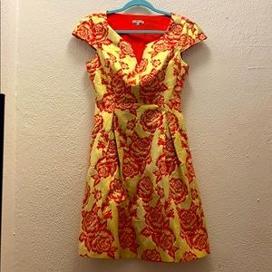 Scarlet & Gold Brocade Cocktail Party Dress NWOT